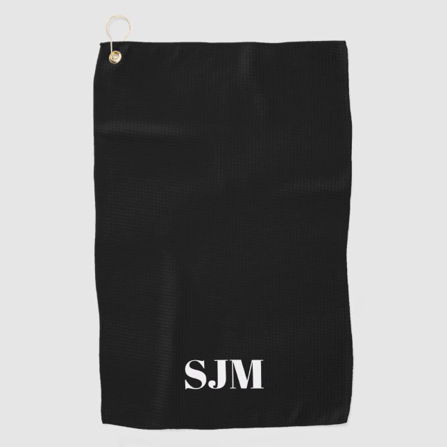 Minimalist black Custom monogram initials name Golf Towel (Front)