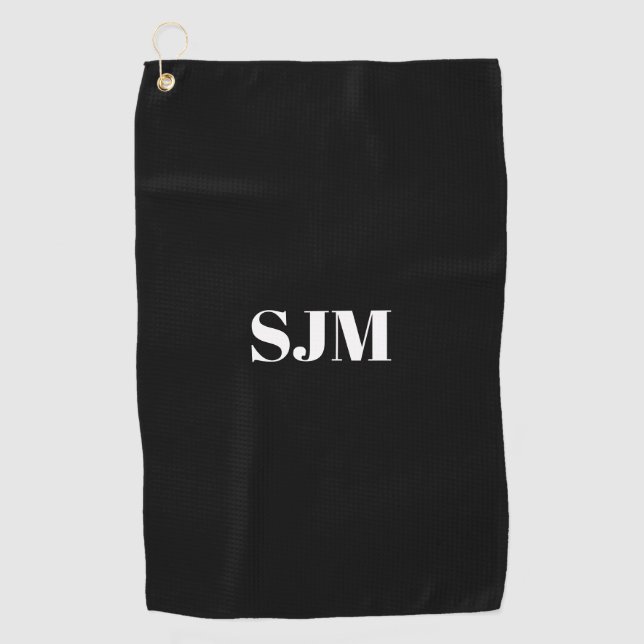Minimalist black Custom monogram initials name Golf Towel (Front)