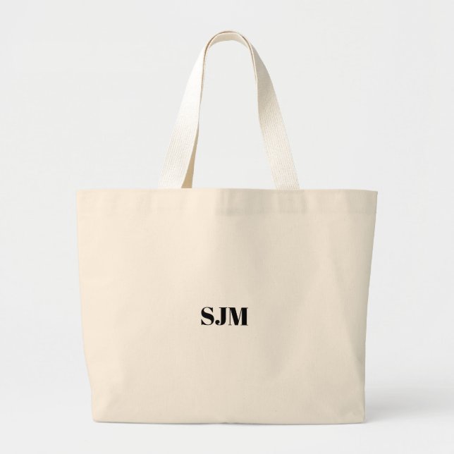 Minimalist black Custom monogram initials name Large Tote Bag (Front)