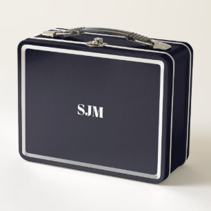 Minimalist black Custom monogram initials name Metal Lunch Box