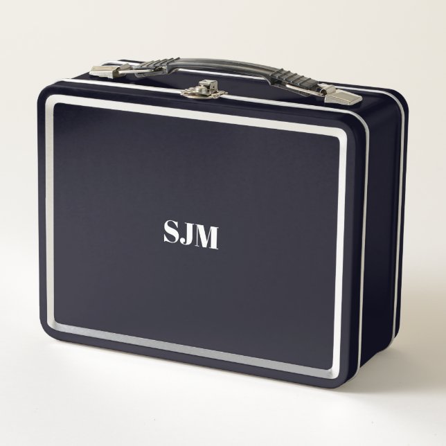 Minimalist black Custom monogram initials name Metal Lunch Box (Front)