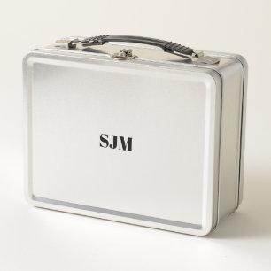 Minimalist black Custom monogram initials name Metal Lunch Box