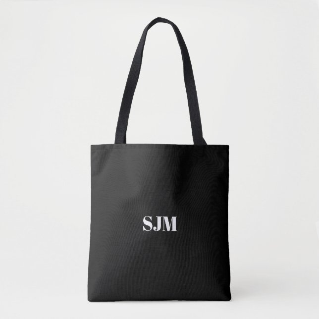 Minimalist black Custom monogram initials name Tote Bag (Front)