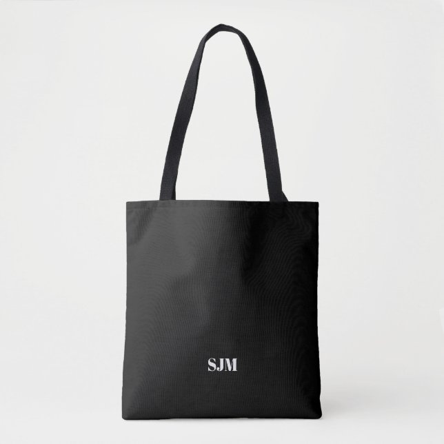 Minimalist black custom monogram initials name tote bag (Front)