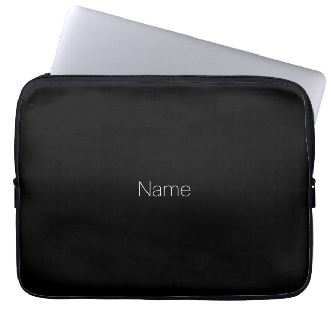 Minimalist black custom name monogram elegant laptop sleeve (Front)