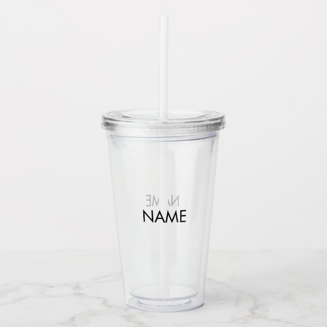 Minimalist black custom name text monogram clear acrylic tumbler (Front)