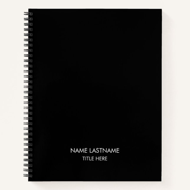 Minimalist black custom name text monogram elegant notebook (Front)