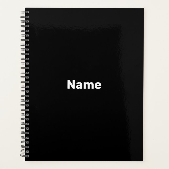 Minimalist black custom name text monogram year planner (Front)