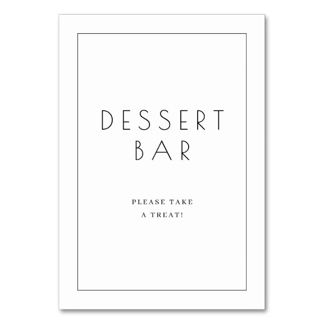 Minimalist Black Dessert Bar Sign Table Number (Front)