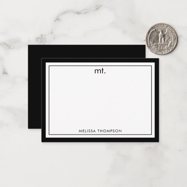 Minimalist Black Double Border Modern Monogram Card (Front/Back In Situ)