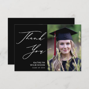 Minimalist Black Elegant Calligraphy Graduation Thank You Card