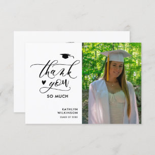 Minimalist Black Elegant Script Photo Graduation Thank You Card