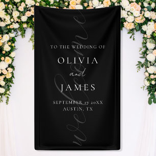 Minimalist Black Elegant Script Wedding Welcome Banner