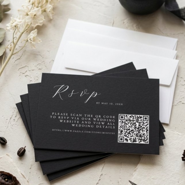 Minimalist Black Elegant Wedding w QR Code RSVP Card (Creator Uploaded)