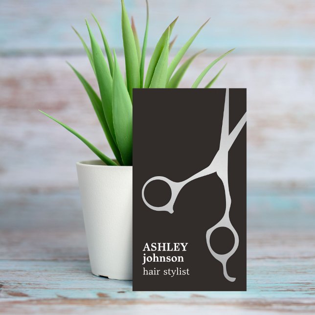 Minimalist Black Faux Silver White Bold Scissors Business Card (Creator Uploaded)