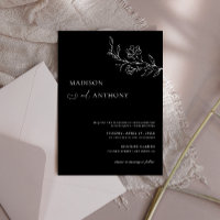 Minimalist Black Floral Line Art Wedding 
