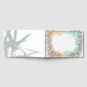 Minimalist Black Floral Rectangular Watercolor Bor Guest Book