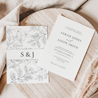 Minimalist Black Floral Wedding Invitation