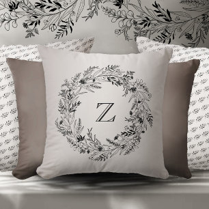 Minimalist black foliage circle letter Z Cushion