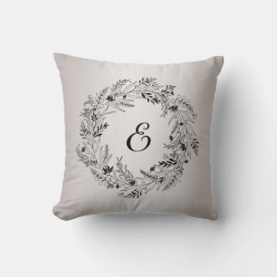 Minimalist black foliage wreath E Cushion