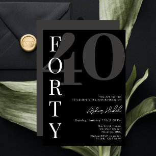 Minimalist Black FORTY 40th Birthday Party Invitation