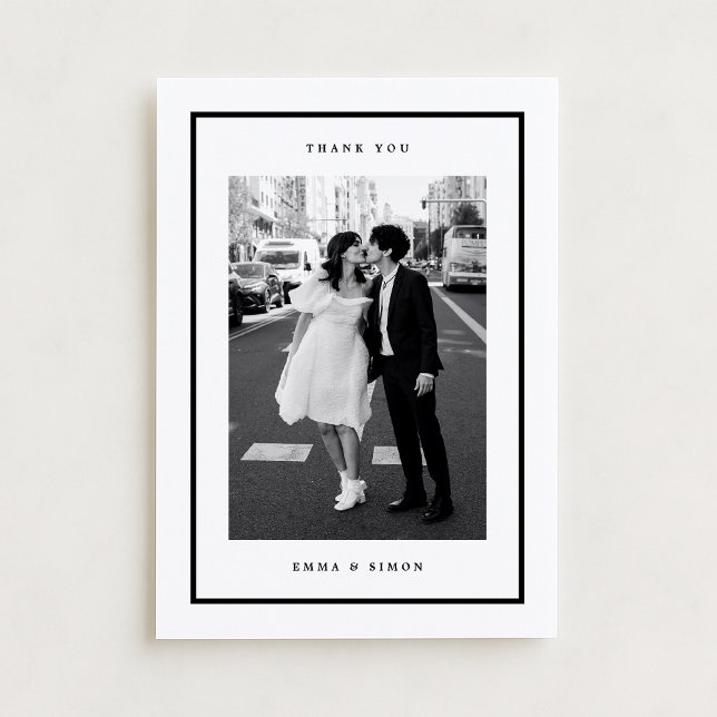 Minimalist Black Frame Photo Wedding Thank You  Card (Creator Uploaded)
