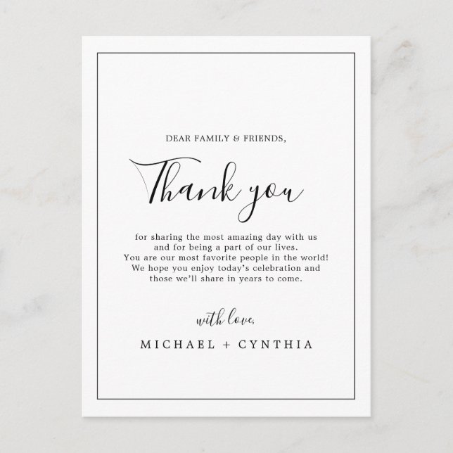 Minimalist Black Frame Thank You Reception Card (Front)