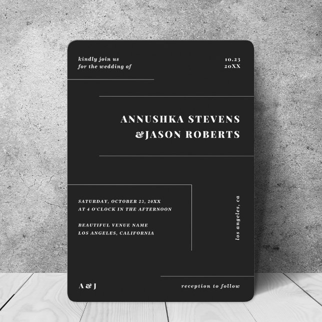 Minimalist Black Geometric Lines Photo Wedding Invitation (Creator Uploaded)