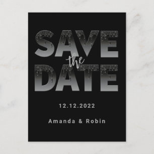 Minimalist Black Glitter Drip Wedding Announcement Postcard