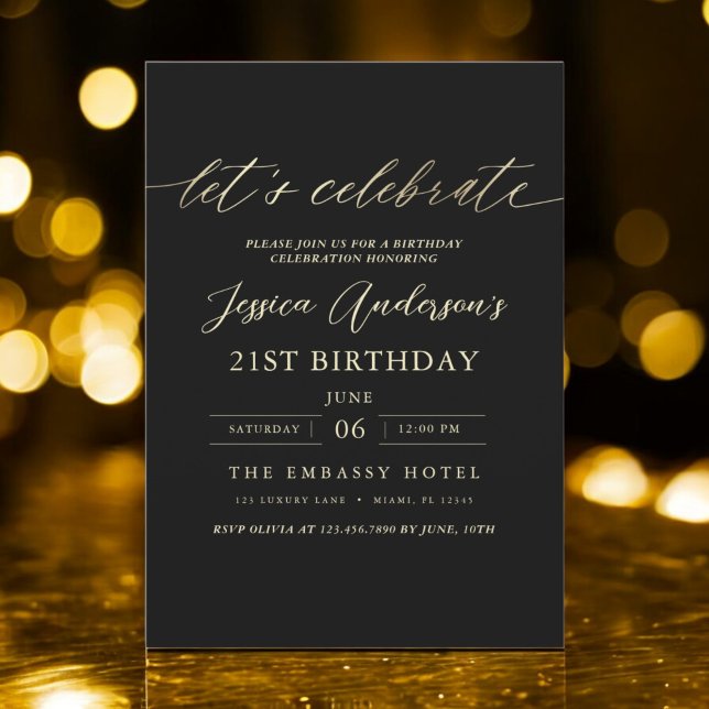 Minimalist Black Gold 21st Birthday Invitation (Creator Uploaded)