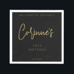 Minimalist Black Gold 30th Birthday Party Napkin<br><div class="desc">Elegant simple customized party napkins will be great for a birthday celebration. They can be personalized with a custom name,  number of years,  date of event or any other details. You can also change font colors if you like.</div>