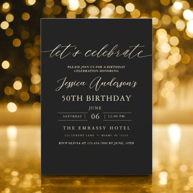 Minimalist Black Gold 50th Birthday Invitation (Creator Uploaded)
