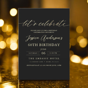 Minimalist Black Gold 60th Birthday Invitation