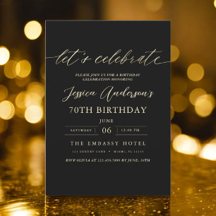 Minimalist Black Gold 70th Birthday Invitation