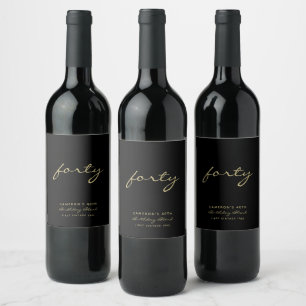 Minimalist Black & Gold Age Birthday Wine Label