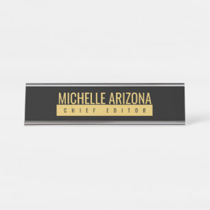Minimalist Black & Gold Colour Professional Modern Desk Name Plate