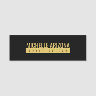 Minimalist Black & Gold Colour Professional Modern Name Tag