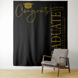 Minimalist Black & Gold Congrats Graduate Tapestry