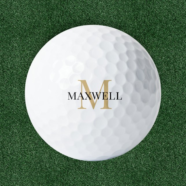 Minimalist Black Gold Custom Monogram Golf Balls (Creator Uploaded)