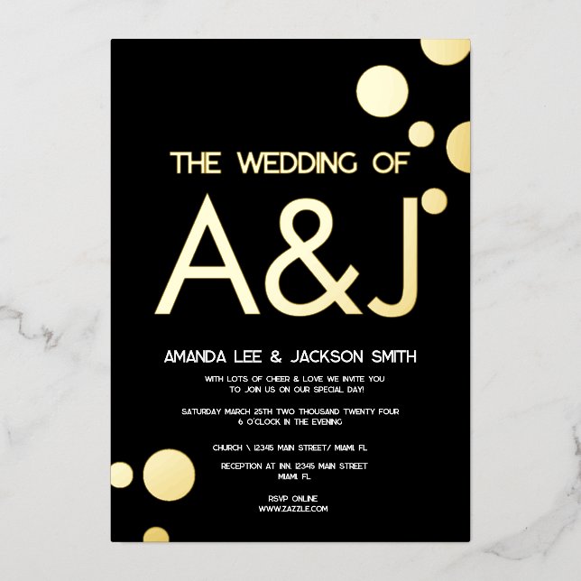 Minimalist Black Gold Dots Wedding  (Front)