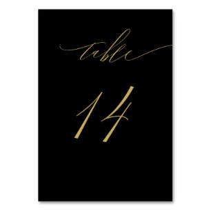 Minimalist Black Gold Elegant Script 14 Wedding Table Number