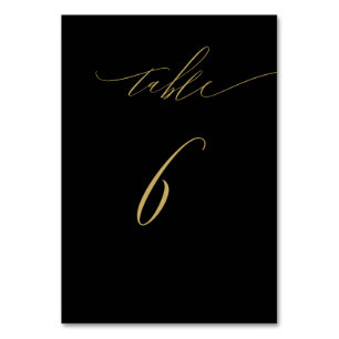 Minimalist Black Gold Elegant Script No 6 Wedding Table Number