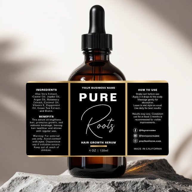 Minimalist Black & Gold Hair Oil Dropper Bottle (Creator Uploaded)