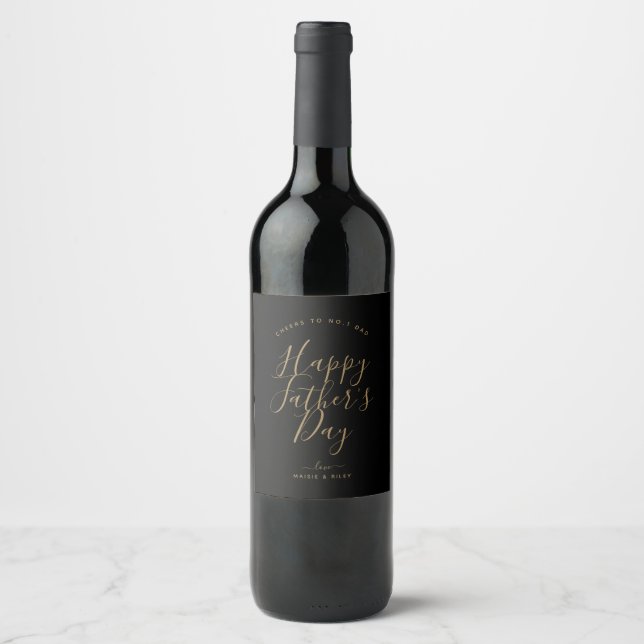 Minimalist Black & Gold Happy Father's Day  Wine Wine Label (Front)