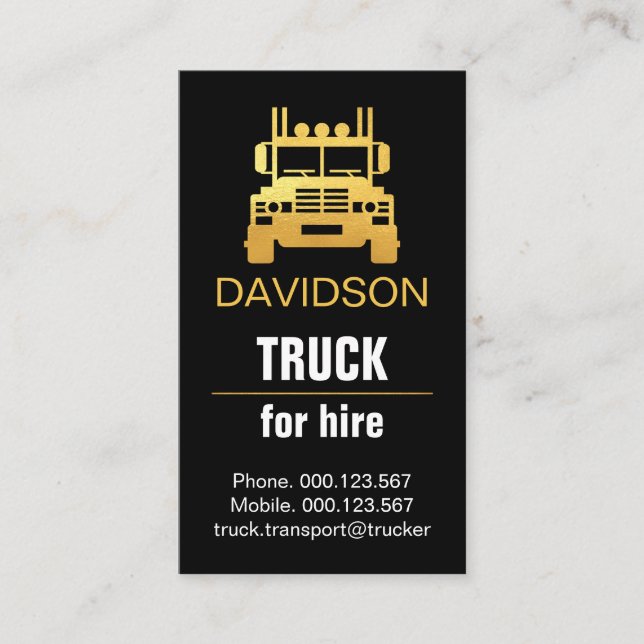 Minimalist Black Gold Line Trucking Business Card (Front)