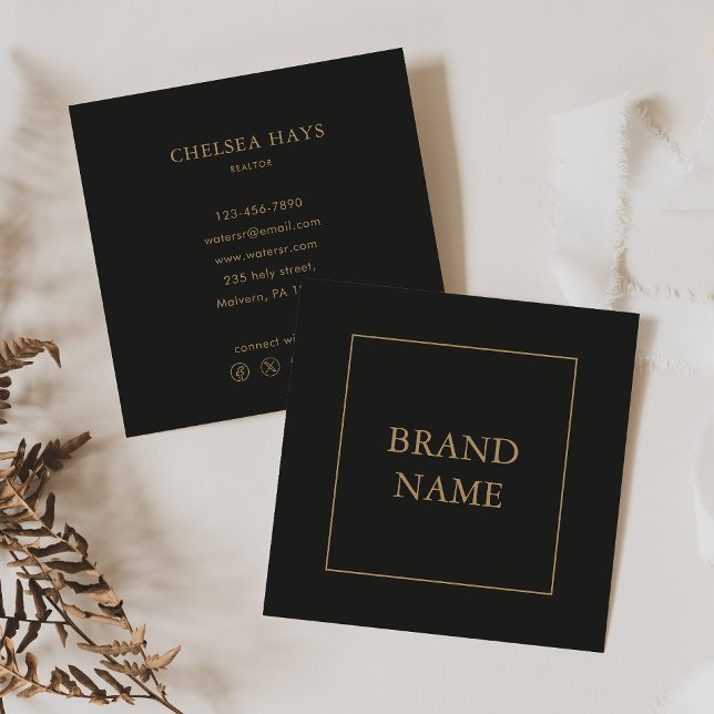 Minimalist Black Gold Luxury Geometric Realtor Square Business Card (Creator Uploaded)