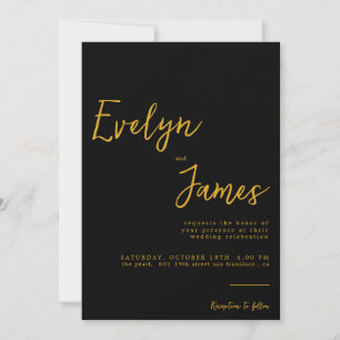 Minimalist Black & Gold Modern Romantic Wedding Invitation