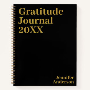 Minimalist Black Gold Name Text Gratitude Journal