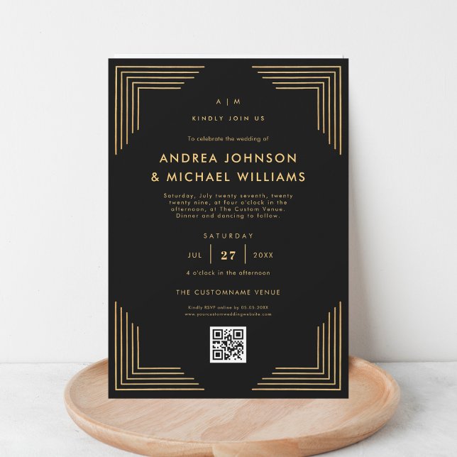 Minimalist Black Gold QR Code Wedding Invitation (Creator Uploaded)
