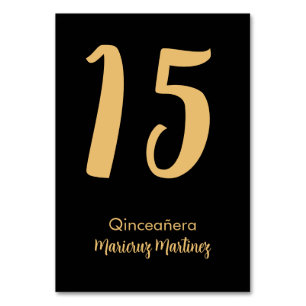 Minimalist Black & Gold Quinceañera Table Number